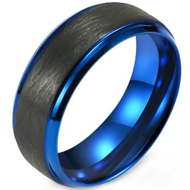 **COI Tungsten Carbide Black Blue Sandblasted Beveled Edges Ring-9353DD