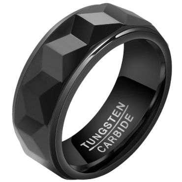 **COI Black Tungsten Carbide Faceted Step Edges Ring-9355DD