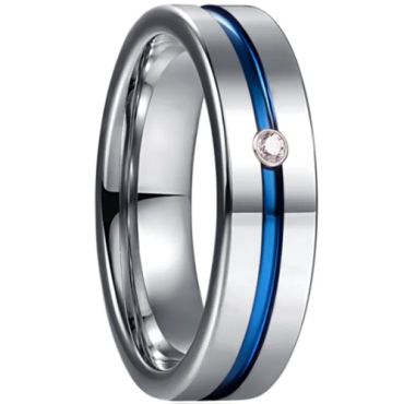 **COI Tungsten Carbide Blue Silver Center Groove Ring With Cubic Zirconia-9372AA