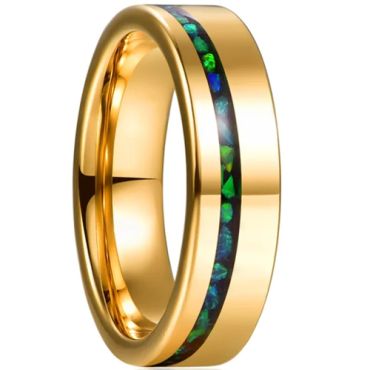 **COI Gold Tone Tungsten Carbide Crushed Opal Pipe Cut Flat Ring-9375AA