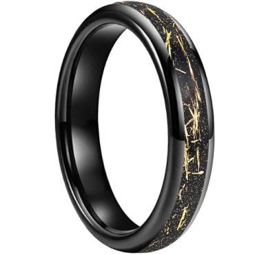 **COI Tungsten Carbide Black/Gold Tone/Rose/Silver Meteorite & Gold Foil Dome Court Ring-9831DD