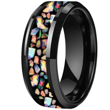 **COI Tungsten Carbide Black/Gold Tone/Rose/Silver Fire Opal Beveled Edges Ring-9832DD