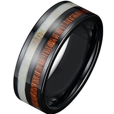 COI Black Tungsten Carbide Deer Antler & Wood Ring-TG3882A