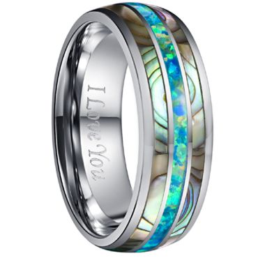 COI Tungsten Carbide Crushed Opal & Abalone Shell Dome Court Ring-TG4737