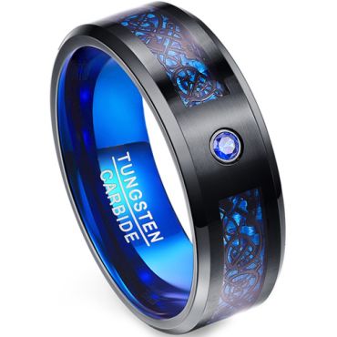 *COI Tungsten Carbide Black Blue Dragon Created Blue Sapphire Ring-TG1566