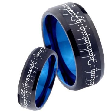 COI Tungsten Carbide Black Blue Beveled Edges Lord The Rings Ring Power - TG1711