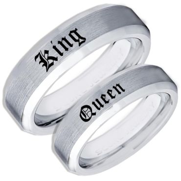 *COI Tungsten Carbide King Queen Beveled Edges Ring-TG1755CC