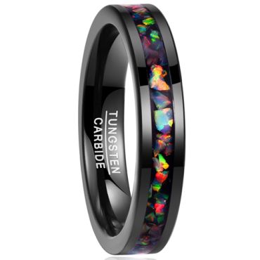COI Black Tungsten Carbide Crushed Opal Pipe Cut Flat Ring-TG1823BB