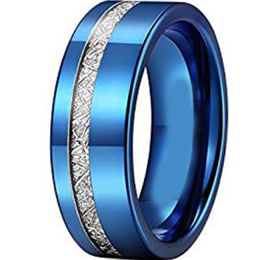 COI Blue Tungsten Carbide Offset Meteorite Ring-TG2426AA
