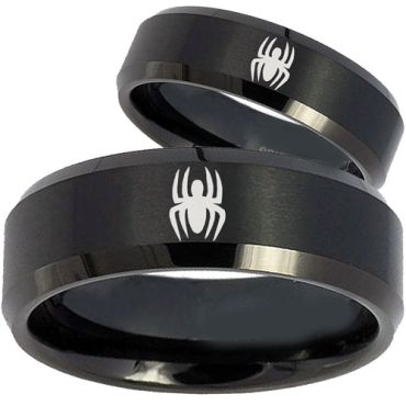 COI Black Tungsten Carbide Spider Man Beveled Edges Ring-2433BB