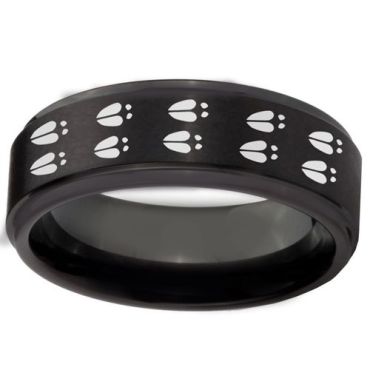 COI Black Tungsten Carbide Paws Print Step Edges Ring-TG2938BB