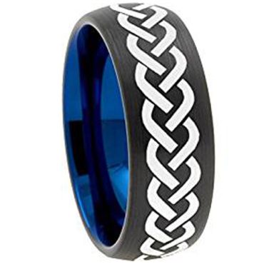 *COI Tungsten Carbide Black Blue Celtic Dome Court Ring-TG3014AA