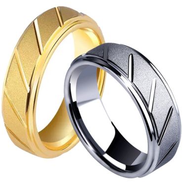 *COI Tungsten Carbide Gold Tone/Silver Diagonal Grooves Step Edges Ring-TG3045