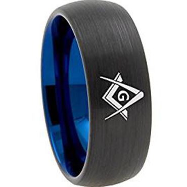 *COI Tungsten Carbide Black Blue Masonic Dome Court Ring-TG3130AA