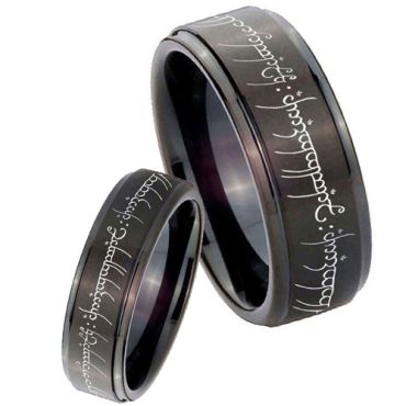 *COI Black Tungsten Carbide Lord The Rings Ring Power Step Edges Ring-TG3168