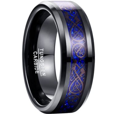 COI Black Blue Tungsten Carbide Dragon Beveled Edges Ring-TG3371