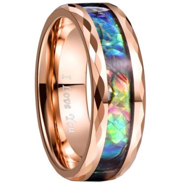 COI Rose Tungsten Carbide Abalone Shell Faceted Ring-TG3460