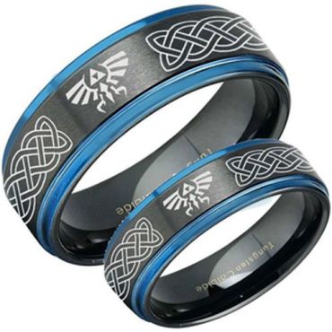 COI Tungsten Carbide Black Blue Legend Zelda Celtic Ring - TG3482