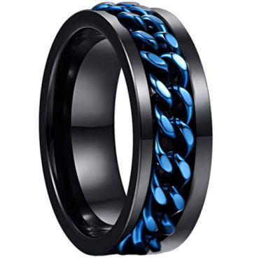 COI Black Tungsten Carbide Blue Chain Ring-TG3515