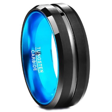 COI Tungsten Carbide Black Blue Center Groove Ring-TG359