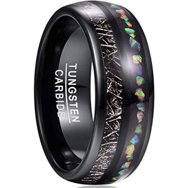 COI Black Tungsten Carbide Crushed Opal & Meteorite Dome Ring-TG3675