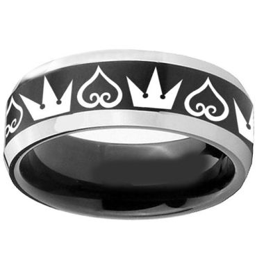 COI Tungsten Carbide Kingdom & Heart Beveled Edges Ring-3962A