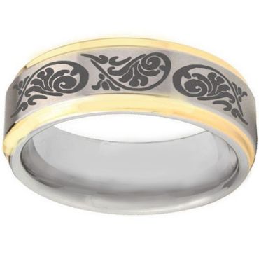 COI Tungsten Carbide Tribal Pattern Step Edges Ring-TG3967BB