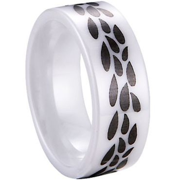 COI White Ceramic Pear Drops Pipe Cut Flat Ring-TG3969