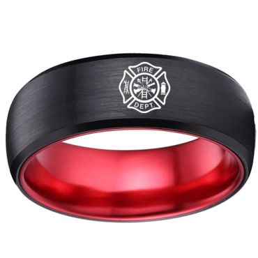 *COI Tungsten Carbide Black Red Firefighter Ring-TG4163