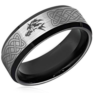 *COI Tungsten Carbide Wolf Celtic Beveled Edges Ring-TG4379