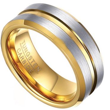 COI Gold Tone Tungsten Carbide Center Groove Ring-TG4475CC
