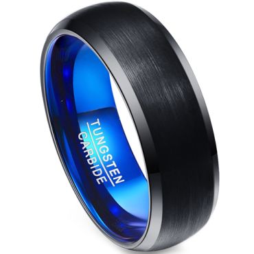 COI Tungsten Carbide Black Blue Beveled Edges Ring-TG4591BB