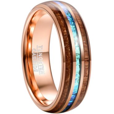 COI Tungsten Carbide Crushed Opal and Wood Dome Court Ring-4682