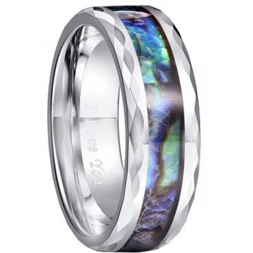 COI Tungsten Carbide Faceted Abalone Shell Ring-TG5030