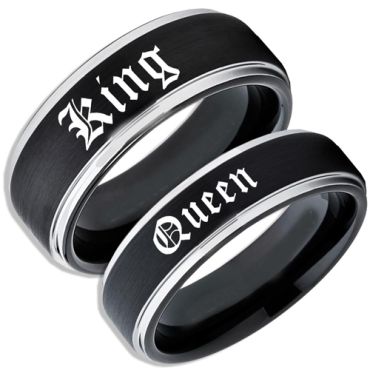 COI Tungsten Carbide Black Silver King Queen Ring-TG5060