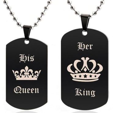 COI Black Tungsten Carbide King Queen Crown Tag Pendant-TG5065