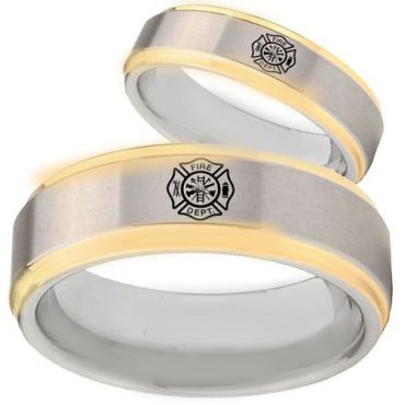 COI Gold Tone Tungsten Carbide FireFighter Step Edge Ring-TG5086