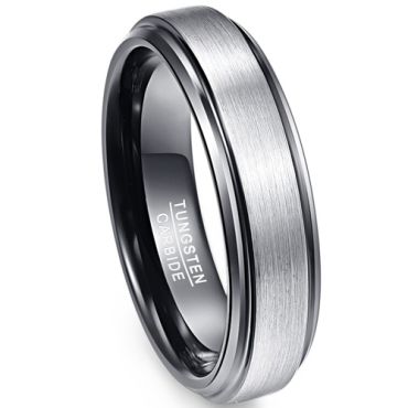 COI Tungsten Carbide Black Silver Step Edges Ring-TG723
