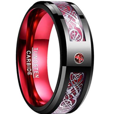 *COI Tungsten Carbide Black Red Dragon Ring With Zirconia-TG783