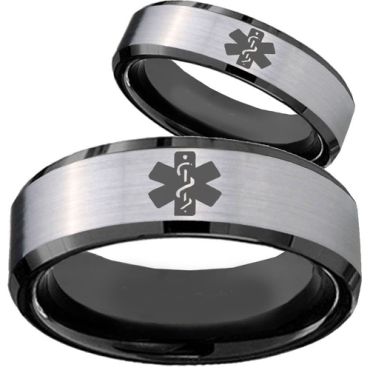 COI Tungsten Carbide Medical Alert Beveled Edges Ring-TG879