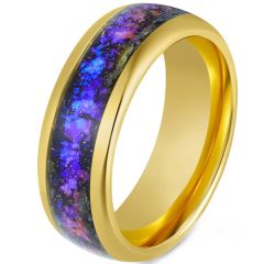 ***COI Gold Tone Tungsten Carbide Ring With Crushed Opal & Meteorite-00518DD