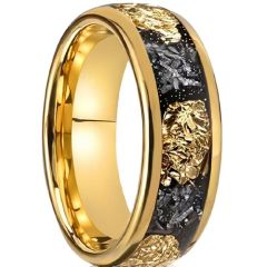 ***COI Tungsten Carbide Black/Gold Tone Meteorite & Gold Foil Ring-00549DD