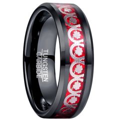 ***COI Black Tungsten Carbide Horseshoe & Clover Ring With Carbon Fiber-00945DD