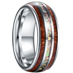 ***COI Tungsten Carbide Crushed Opal & Wood Dome Court Ring-00946DD
