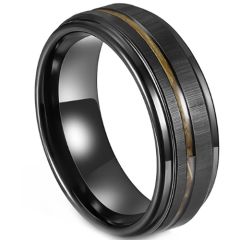 ***COI Black Tungsten Carbide Offset Groove Ring With Wood-00977DD