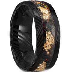 ***COI Black Tungsten Carbide Damascus Ring With Meteorite & Gold Foil-01021DD
