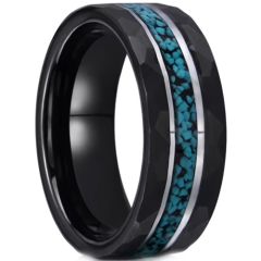 ***COI Tungsten Carbide Black Silver Ring With Turquoise-01072DD