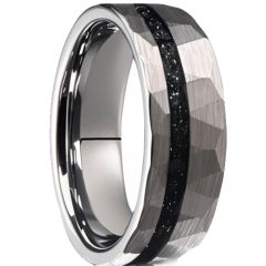 ***COI Tungsten Carbide Faceted Ring With Meteorite-01073DD