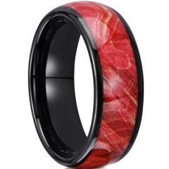 ***COI Black Tungsten Carbide Dome Court Ring With Red Koa Wood-01075DD