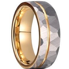***COI Tungsten Carbide Gold Tone Silver Offset Groove Faceted Ring-01076DD